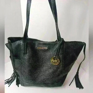 Michael Kors Ashbury Purse Black Pebble Leather Tote Shoulder Handbag Tassels